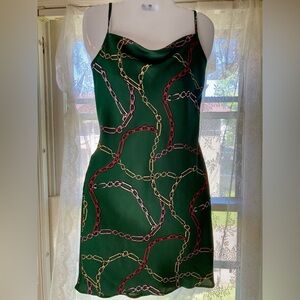 Primark Elegant Green Chain Print spaghetti strap Dress 0 NWT!